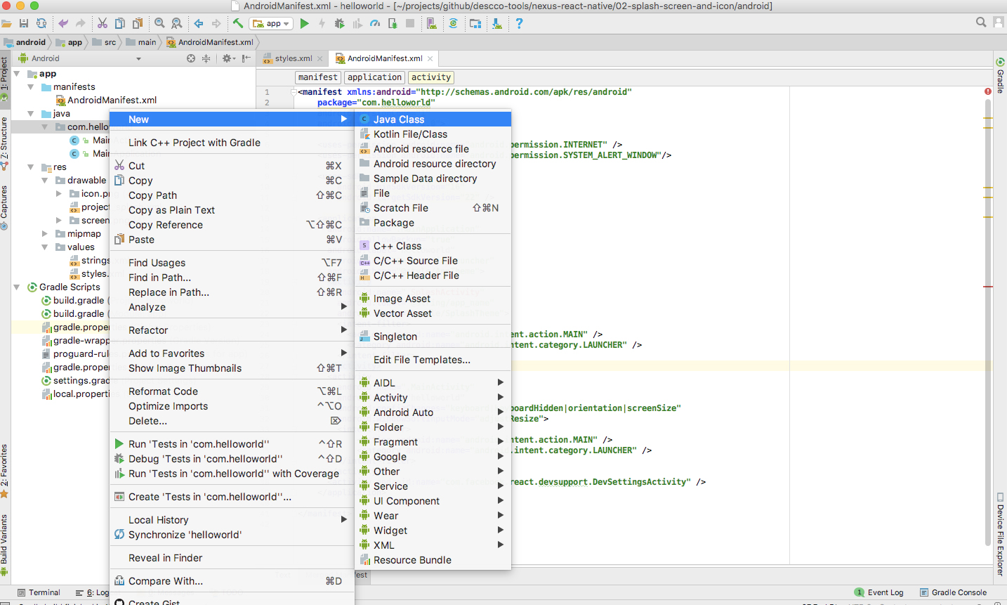 Tela Android Studio